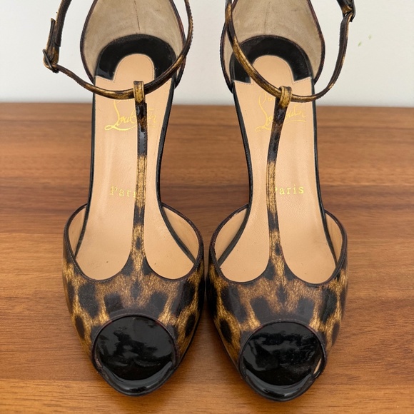 Leopard Print T-Strap Heels - Picture 1 of 5